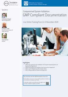Computerised System Validation: GMP Compliant Documentation - Live Online Training