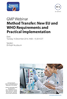 GMP Webinar Method Transfer: New EU and WHO Requirements and Practical Implementation